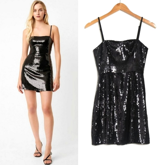 🆕 French Connection Whisper Sweetheart Sequin Fit & Flare Dress in Black - Picture 2 of 11